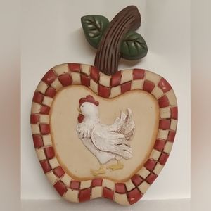 Handpainted Folk Art Chicken and Apple Wallhanging Plaque Designs by Diana